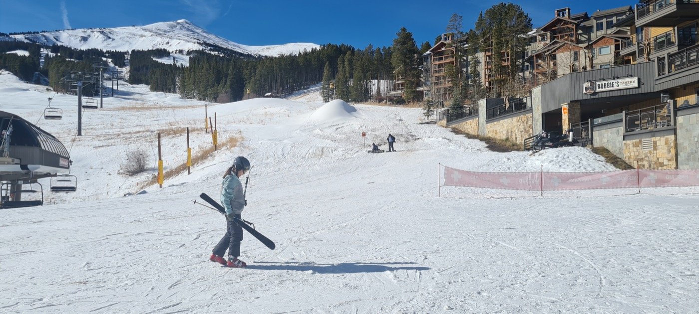 Snowy Breckenridge ski slopes and mountain peaks